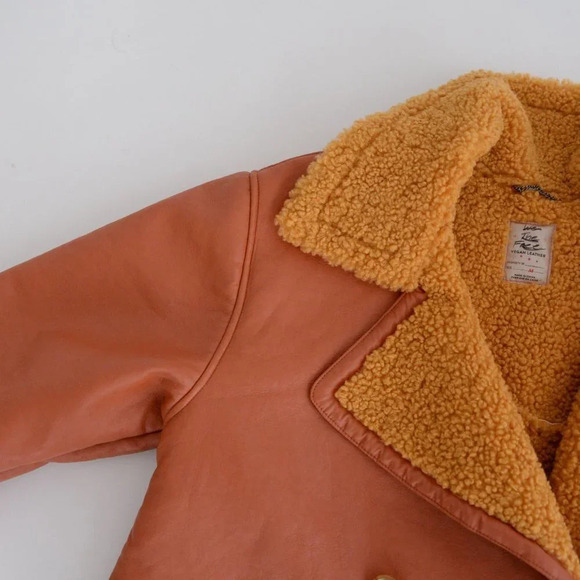 We The Free Kaja Vegan Bonded Leather Peacoat Rust Bomber Jacket Boho M - Picture 8 of 12